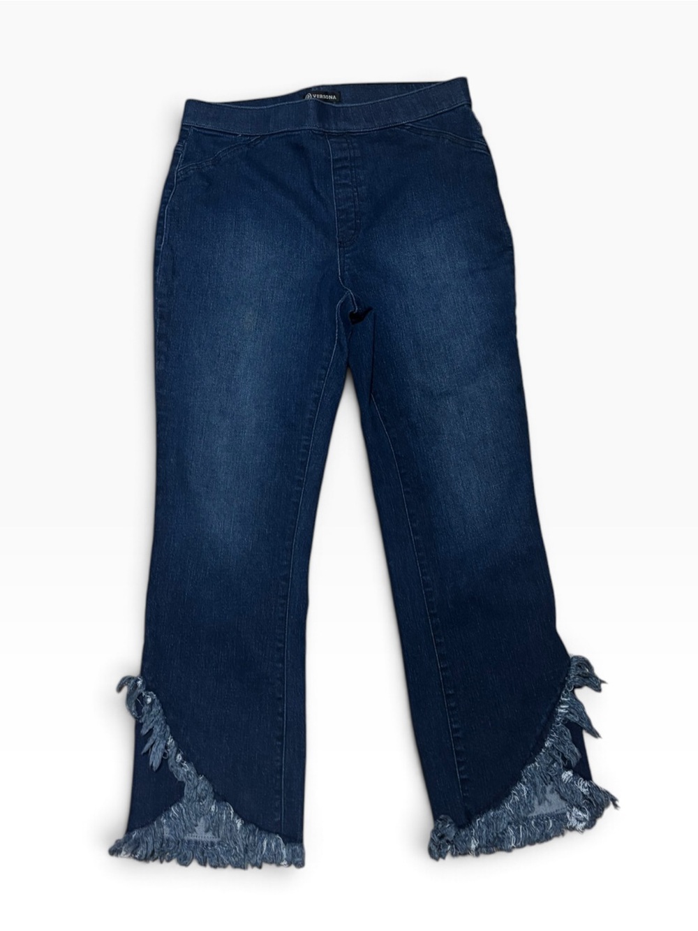 Versona Dark Blue Flared Jeans with Frayed Hem